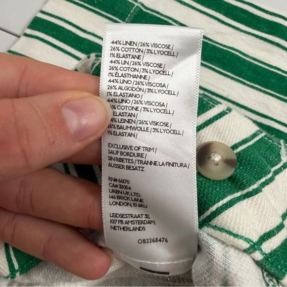 Maeve Anthro The Colette Full Length Pants Green White Stripe Linen Blend 26P - Picture 10 of 10
